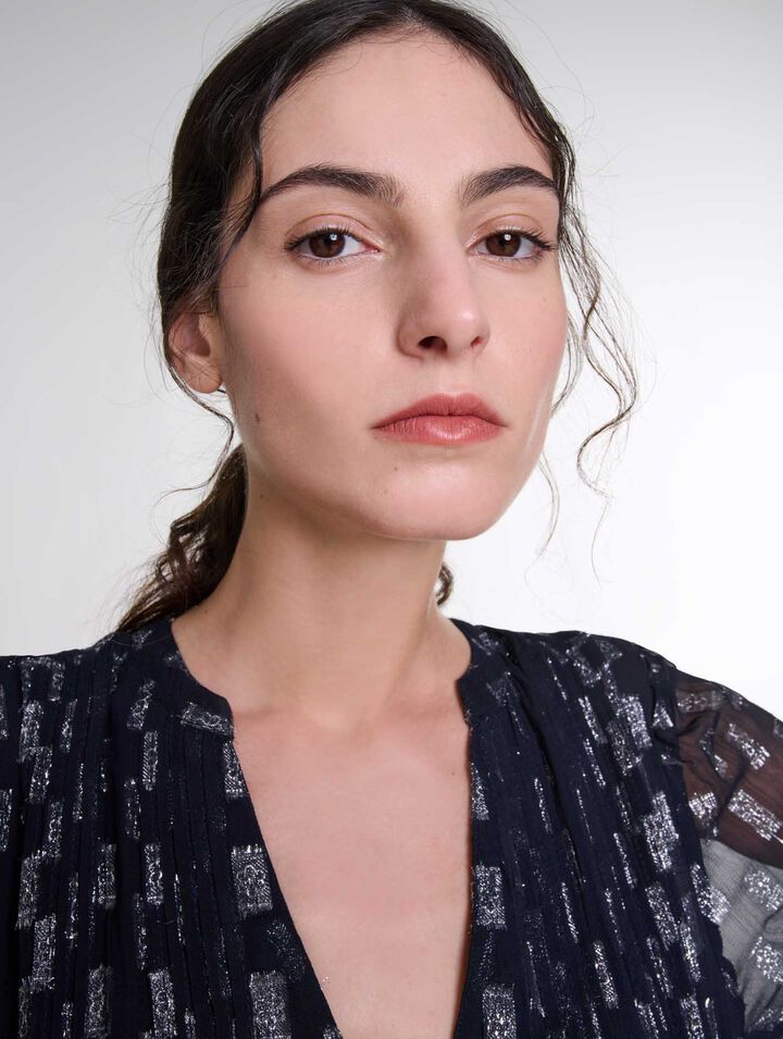 Robe courte plissée à imprimé fleurs