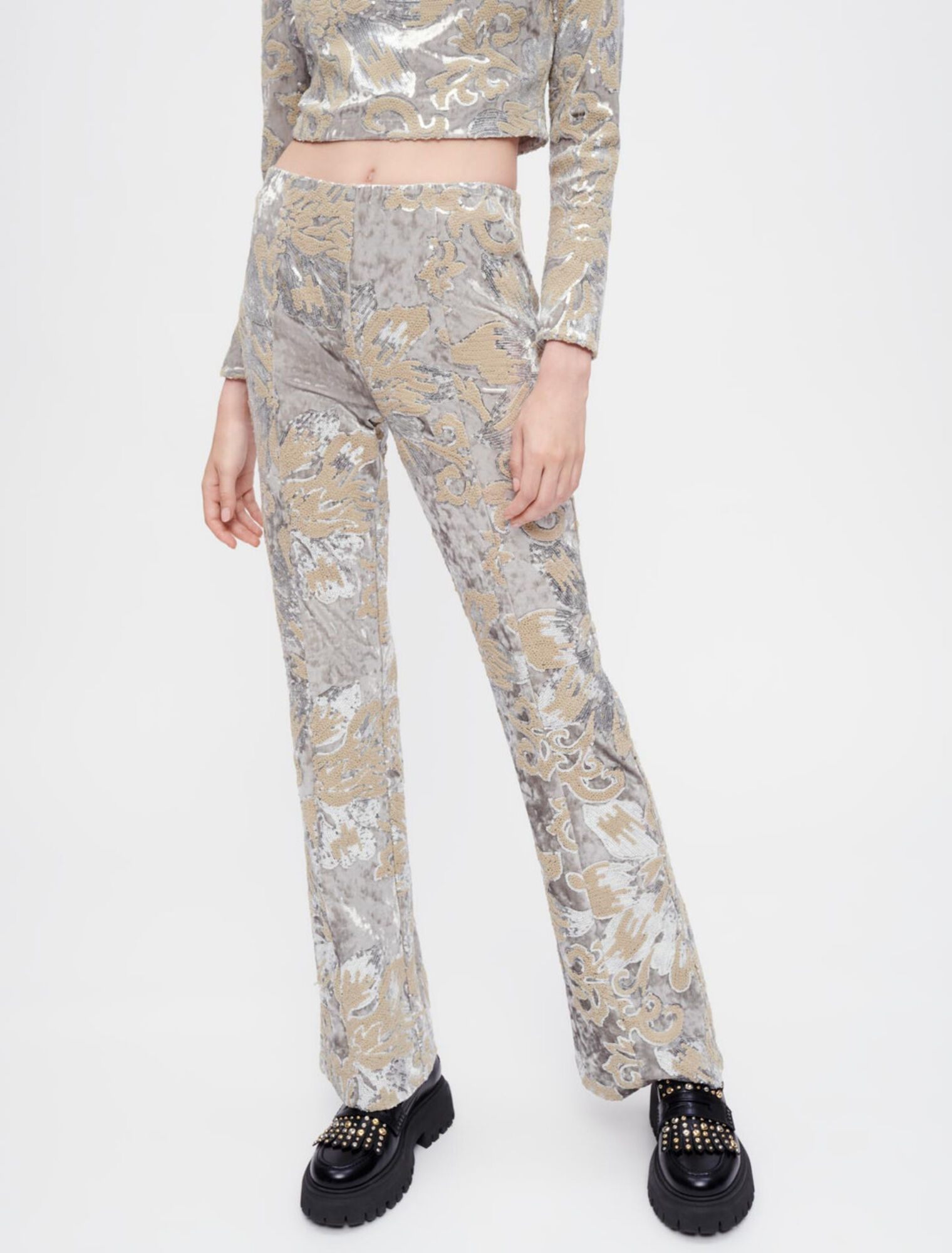 Pantalon en velours rebrodé de sequins