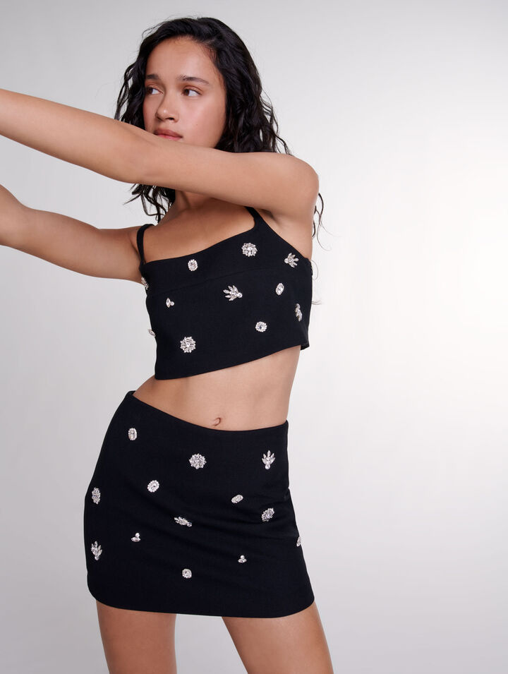 Short trompe l'œil à strass
