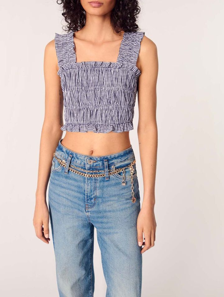 Top smock&eacute; &agrave; motif vichy
