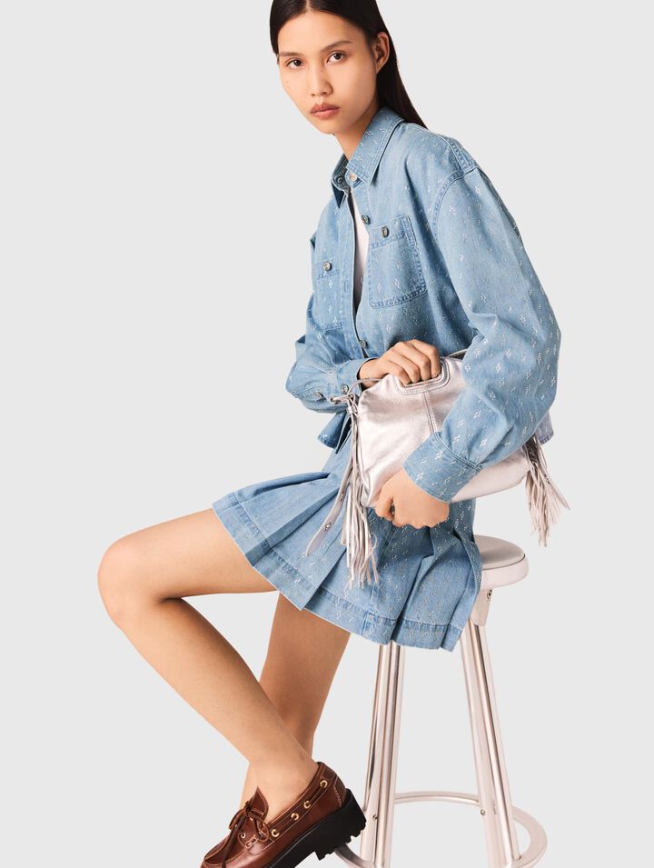 Chemise courte en jean strassée