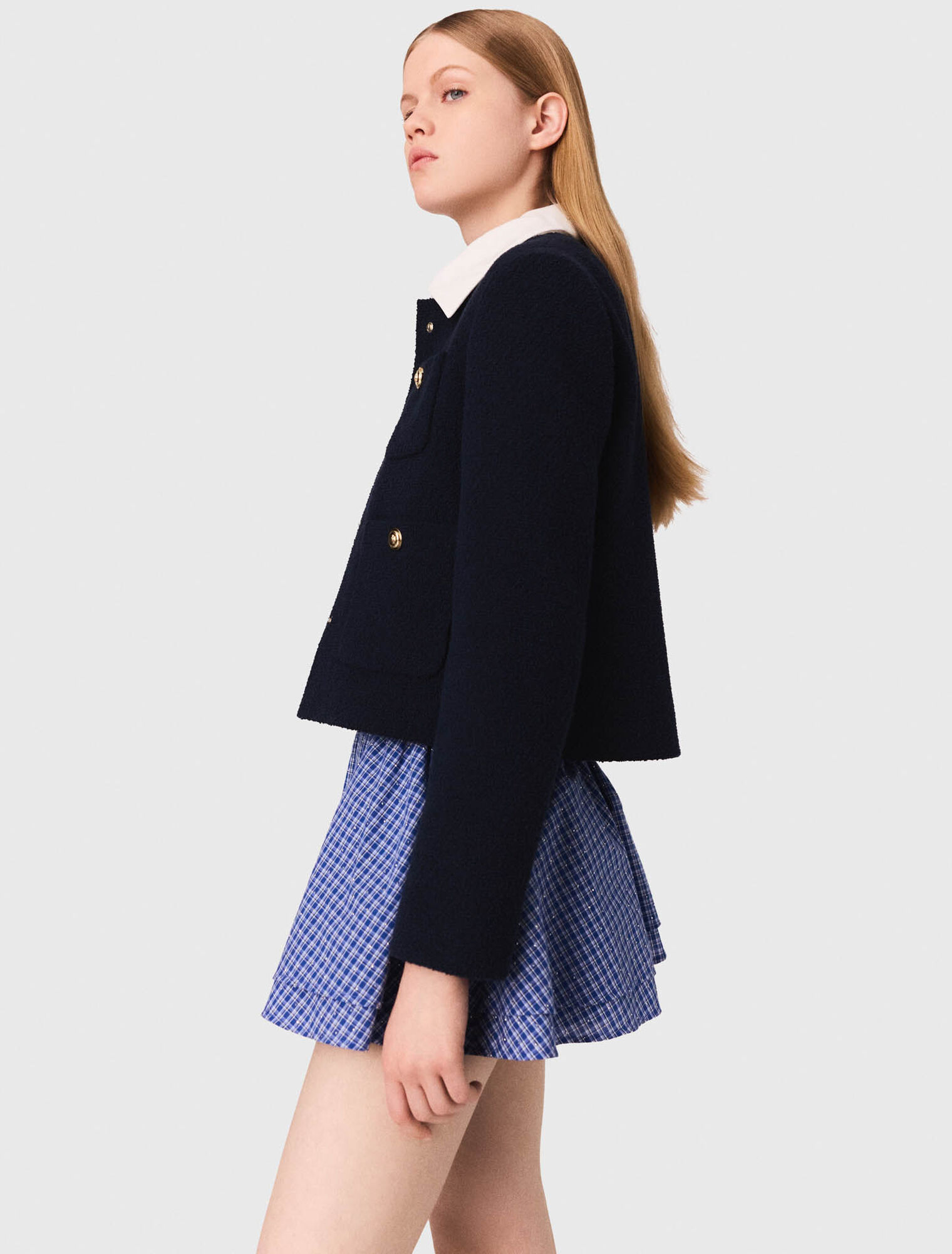 Veste courte tweed et col amovible