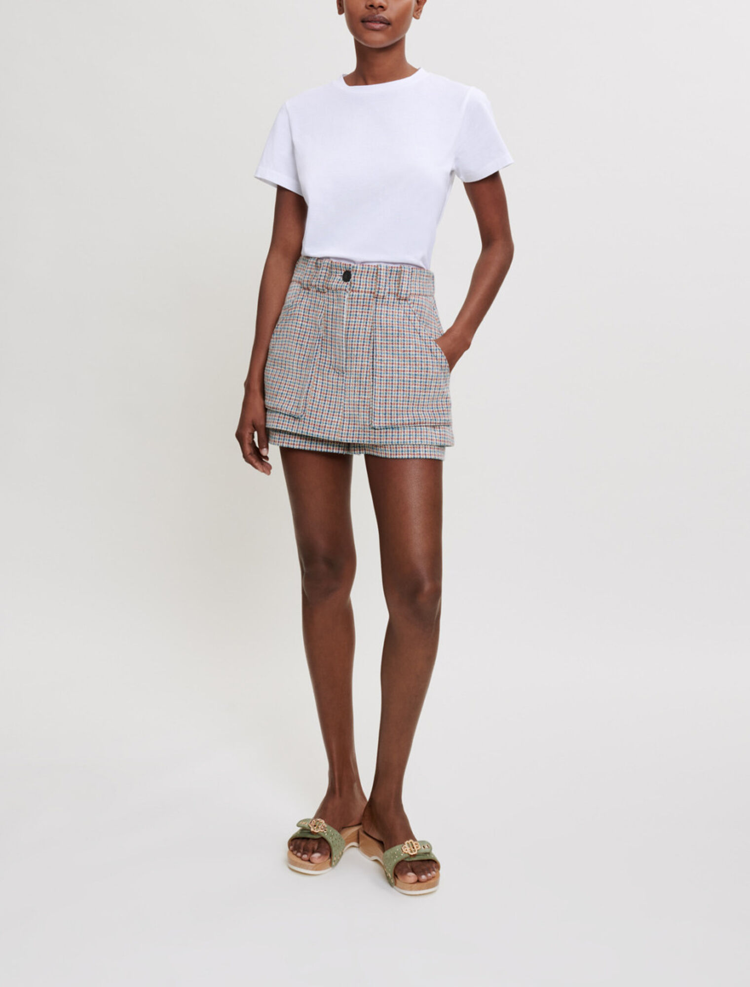 Short trompe-l'œil à motif pied de poule