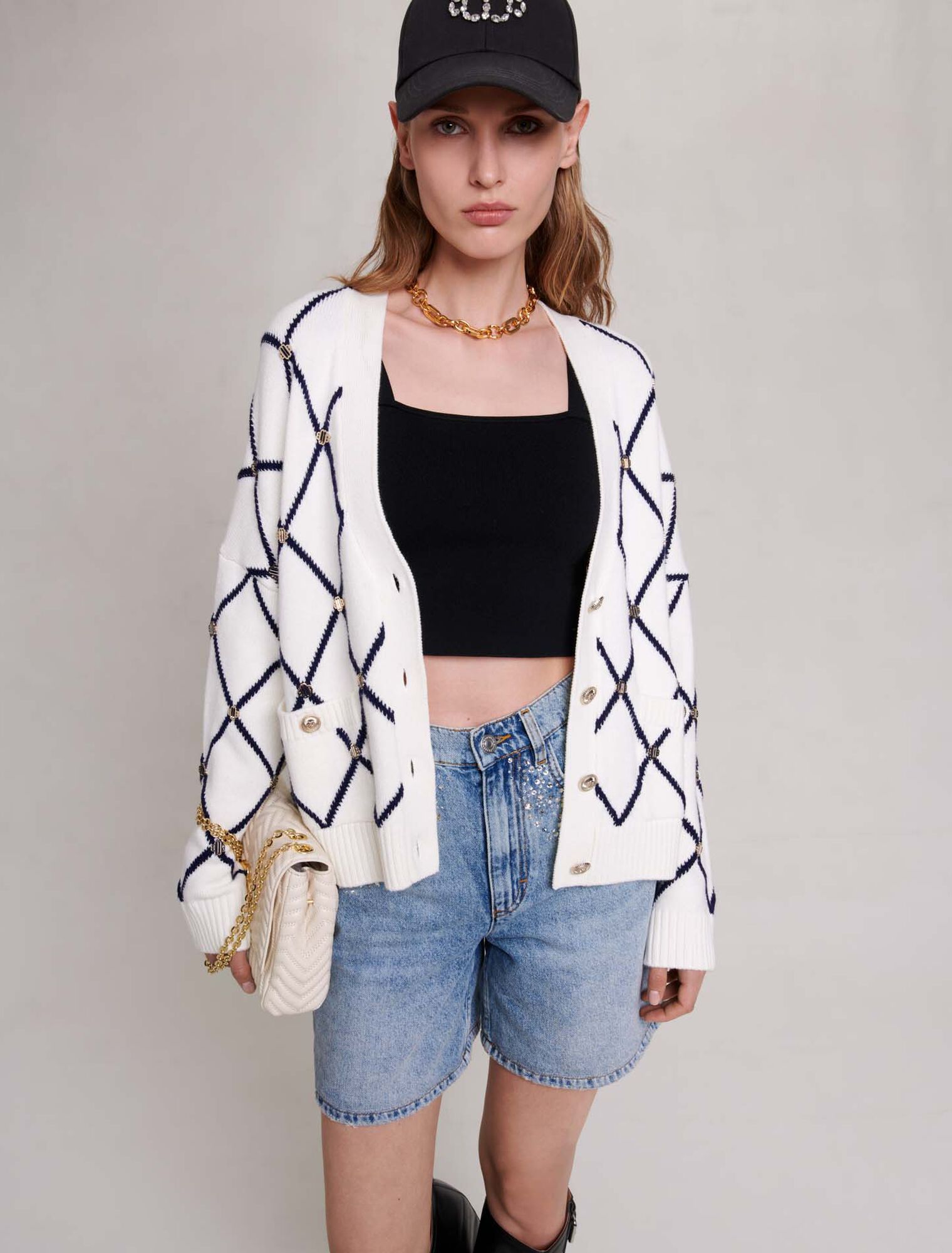 Cardigan en maille à motif losange
