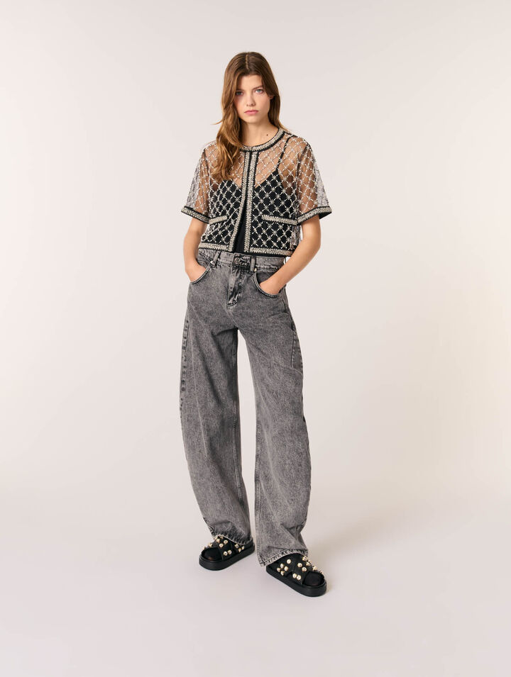 Top en tulle brodé