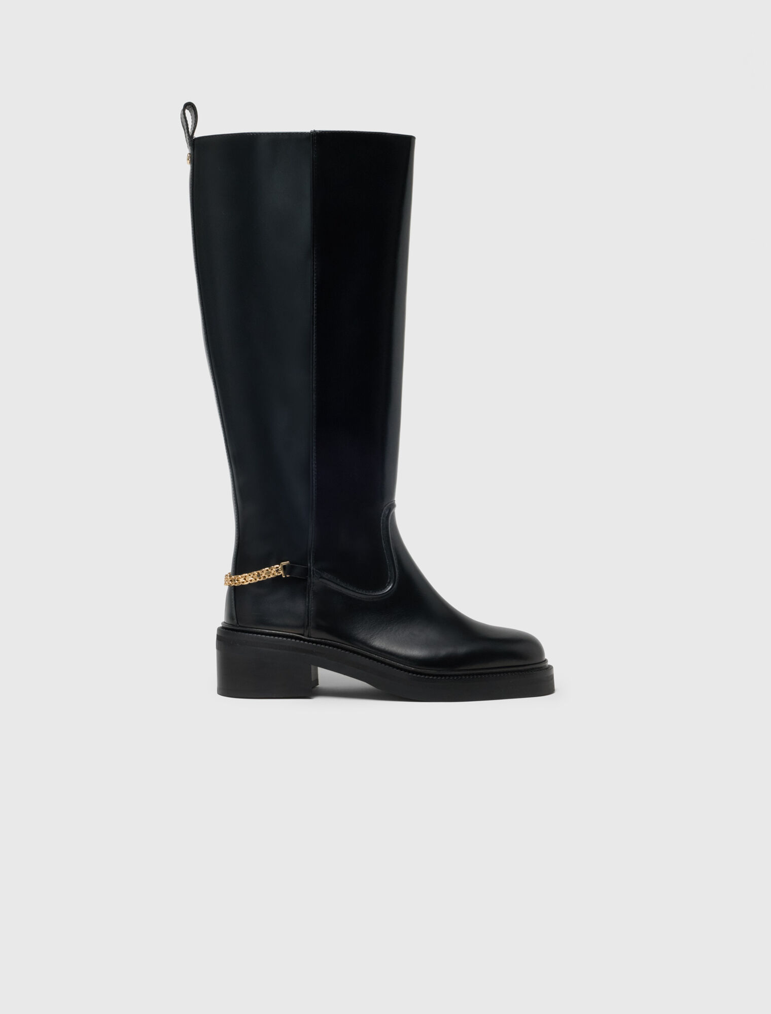 Bottes plates en cuir d&eacute;tail chaine
