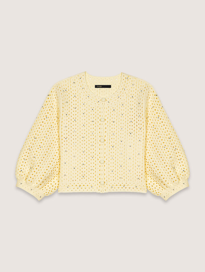 Cardigan court en crochet strassé