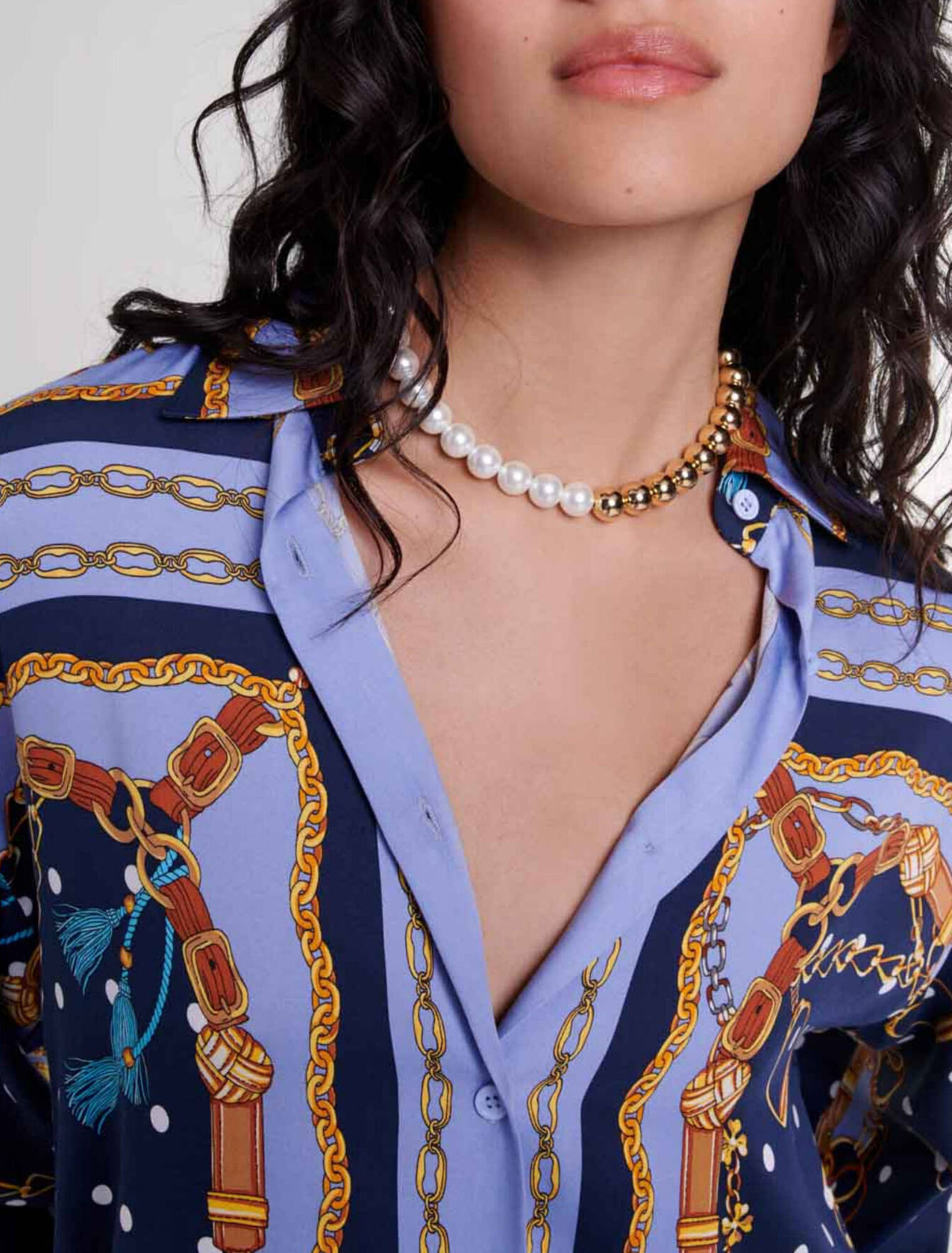 Chemise satin&eacute;e imprim&eacute;e