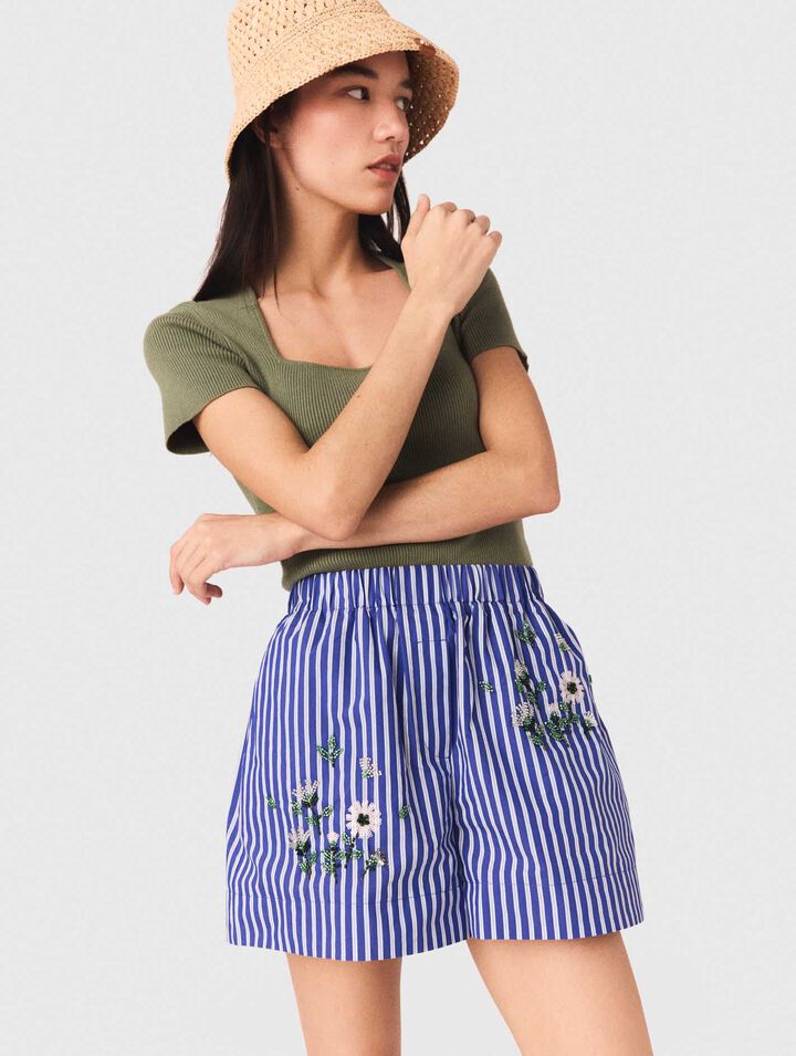 Short ray&eacute; en coton brod&eacute;