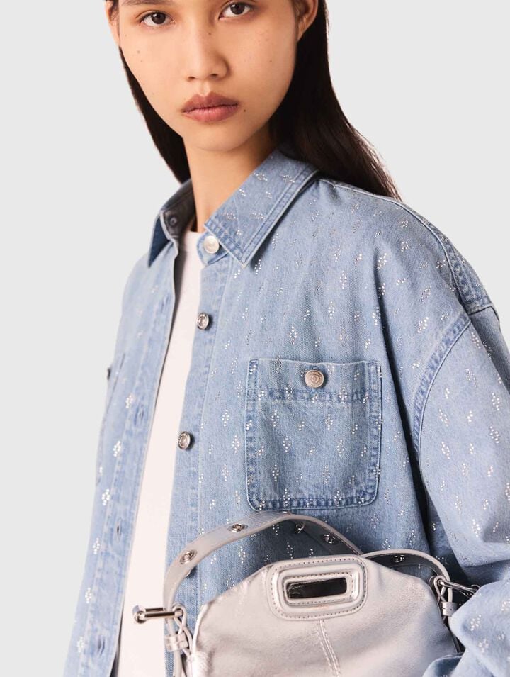 Chemise courte en jean strassée
