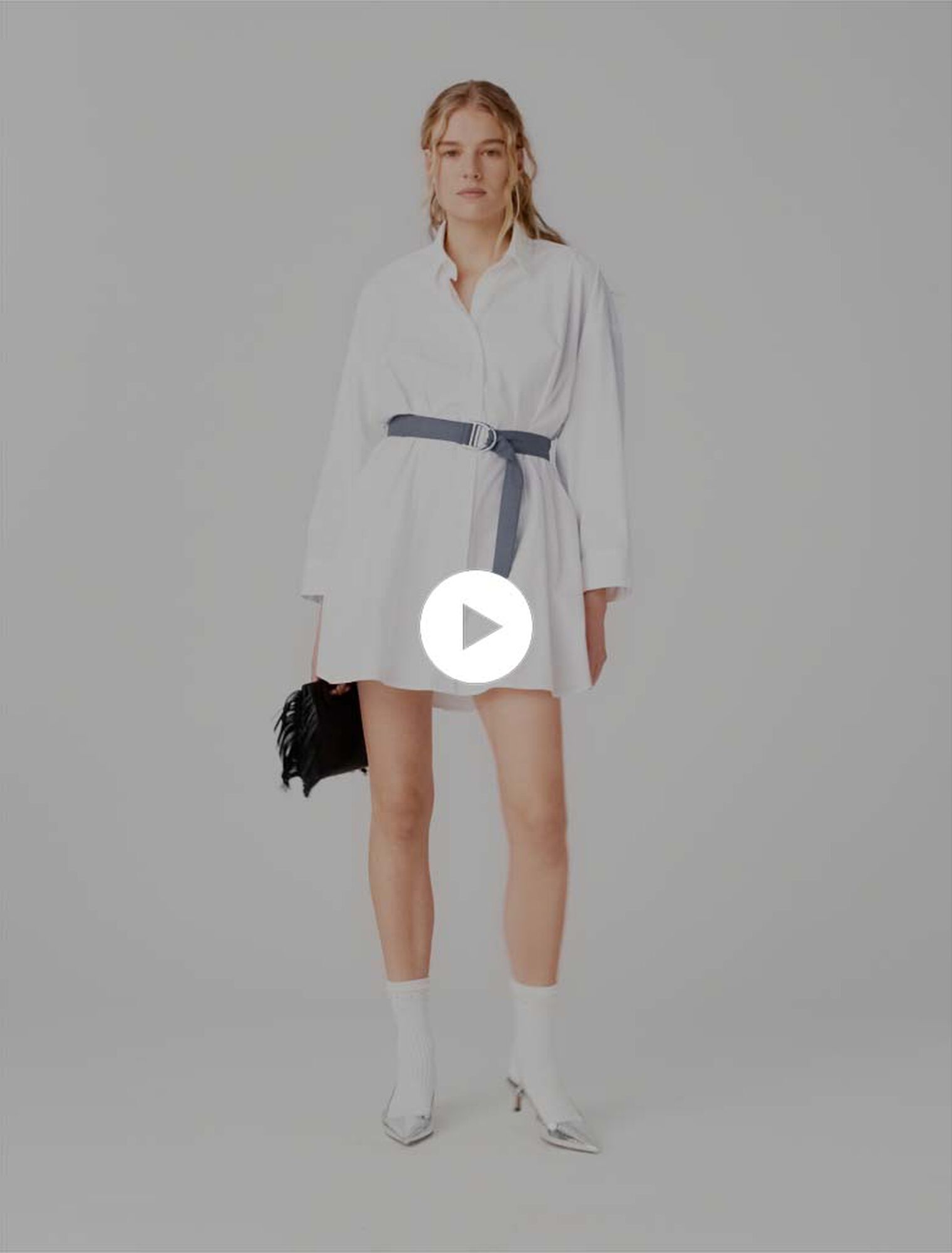 Robe chemise &agrave; ceinture contrast&eacute;e