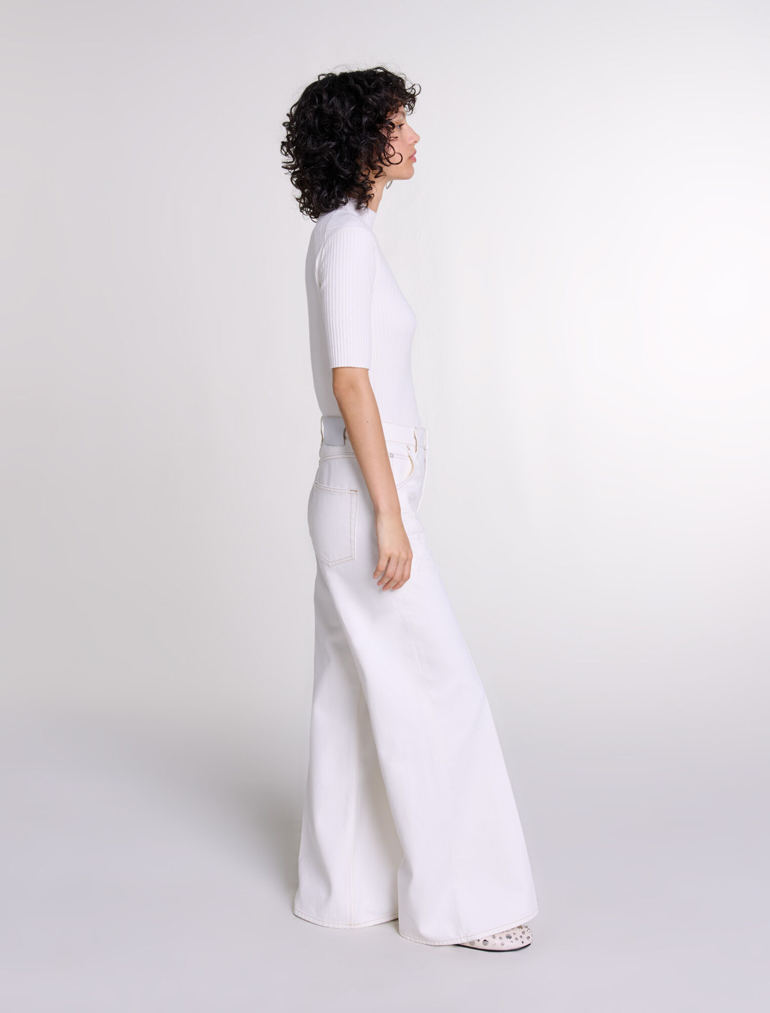Jean large taille haute brodé