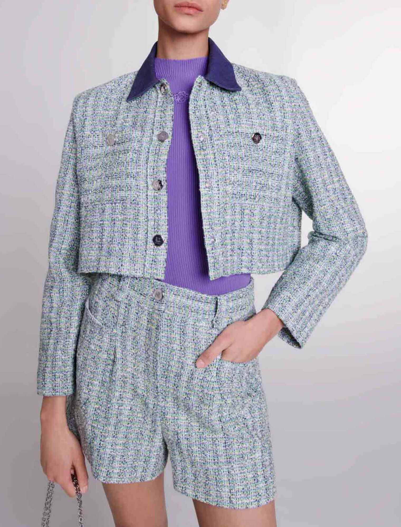 Veste courte en tweed contrasté