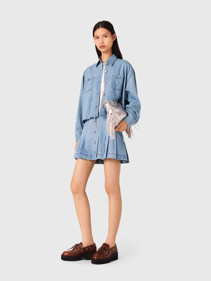 Chemise courte en jean strassée