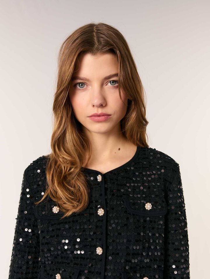 Cardigan court à sequins