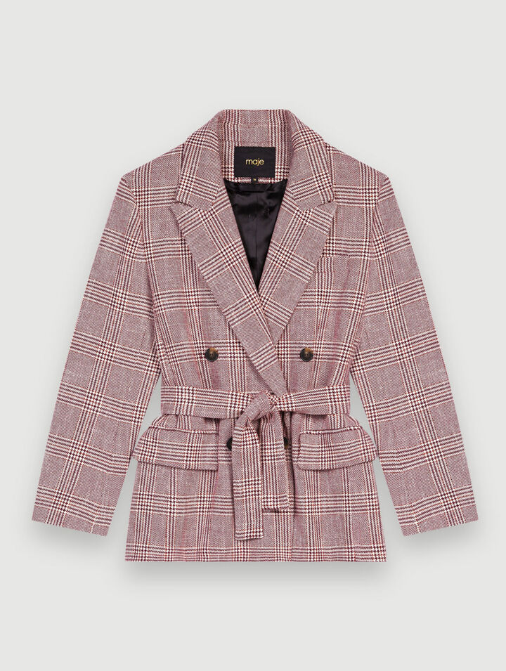 Veste de tailleur cinturée à carreaux