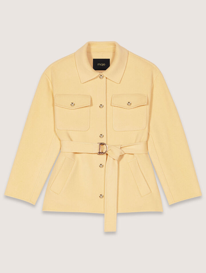 Manteau court double face ceinturé