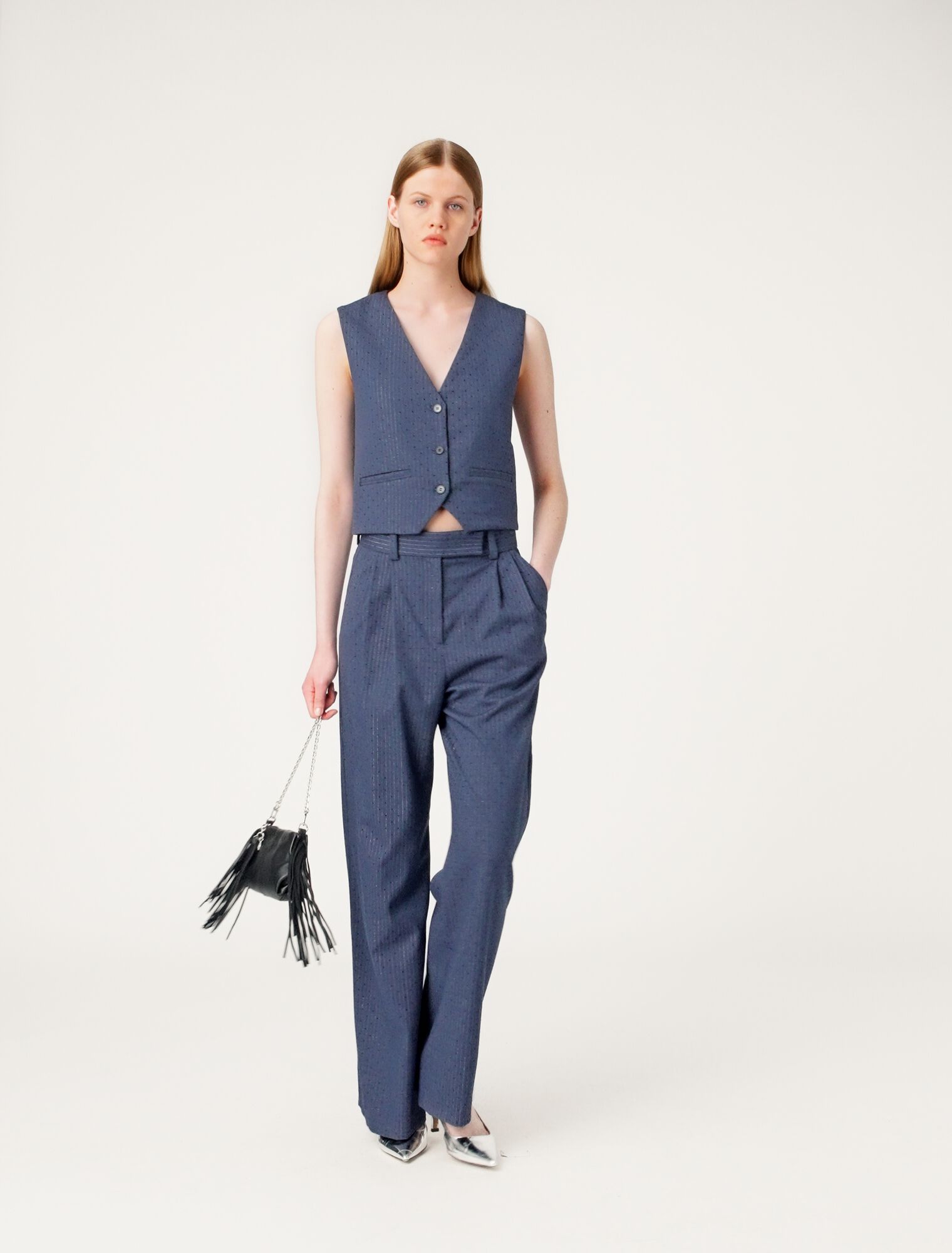 Pantalon tailleur à strass