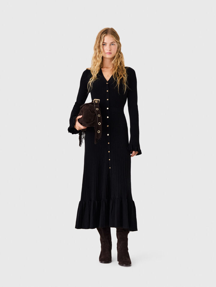 Robe longue en maille &agrave; volants