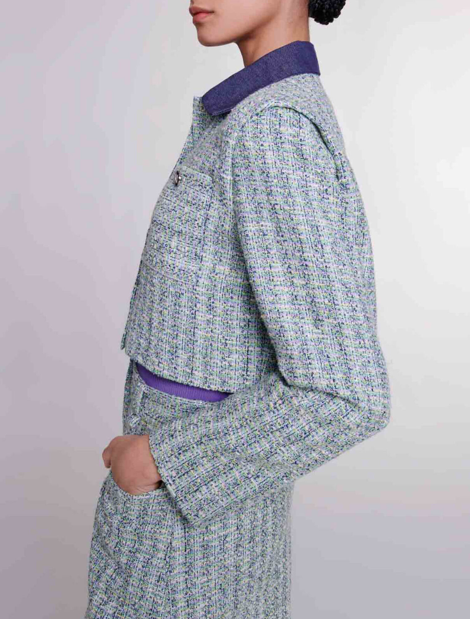 Veste courte en tweed contrasté