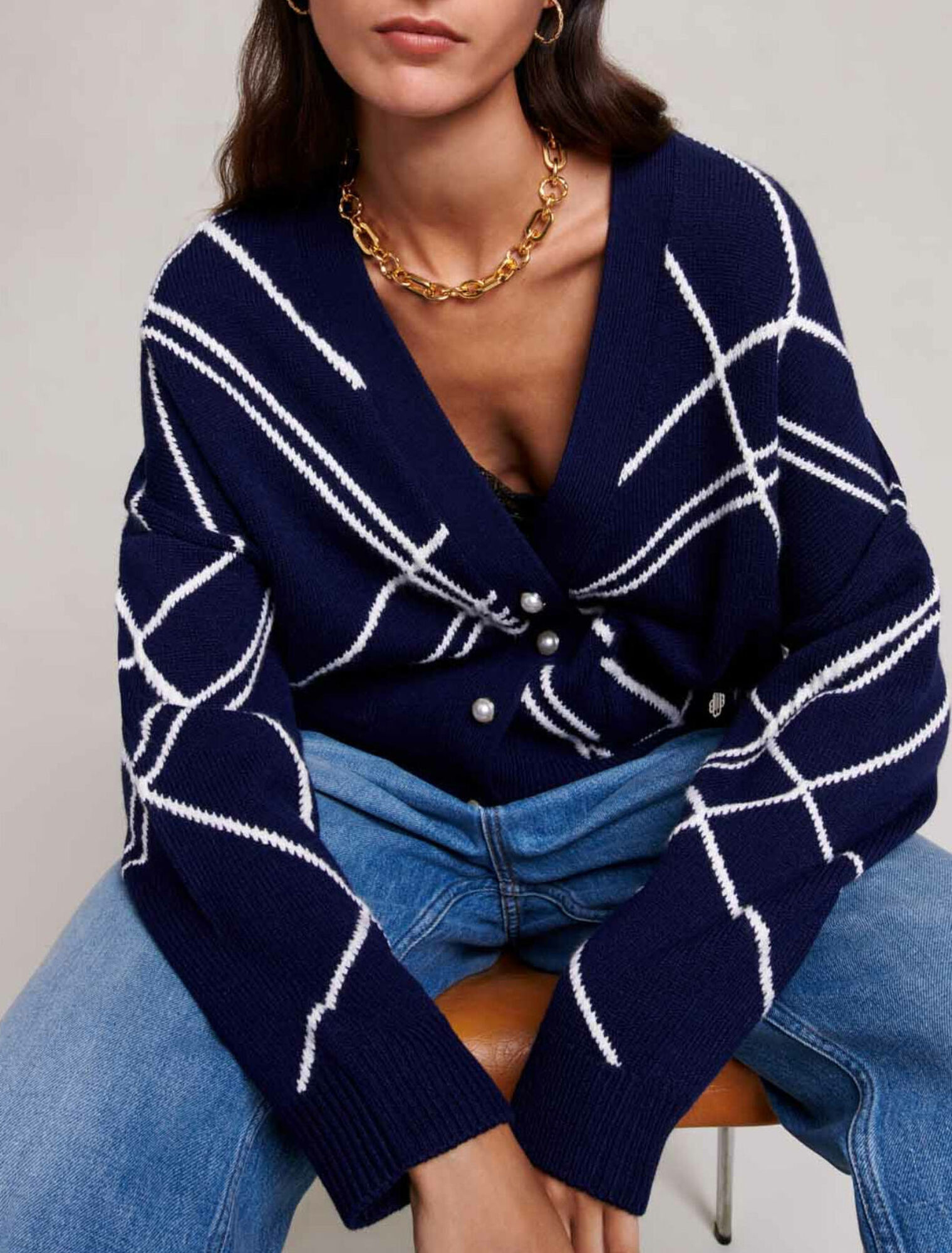 Cardigan en maille à rayures