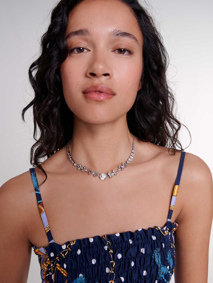 Collier chocker argenté à strass