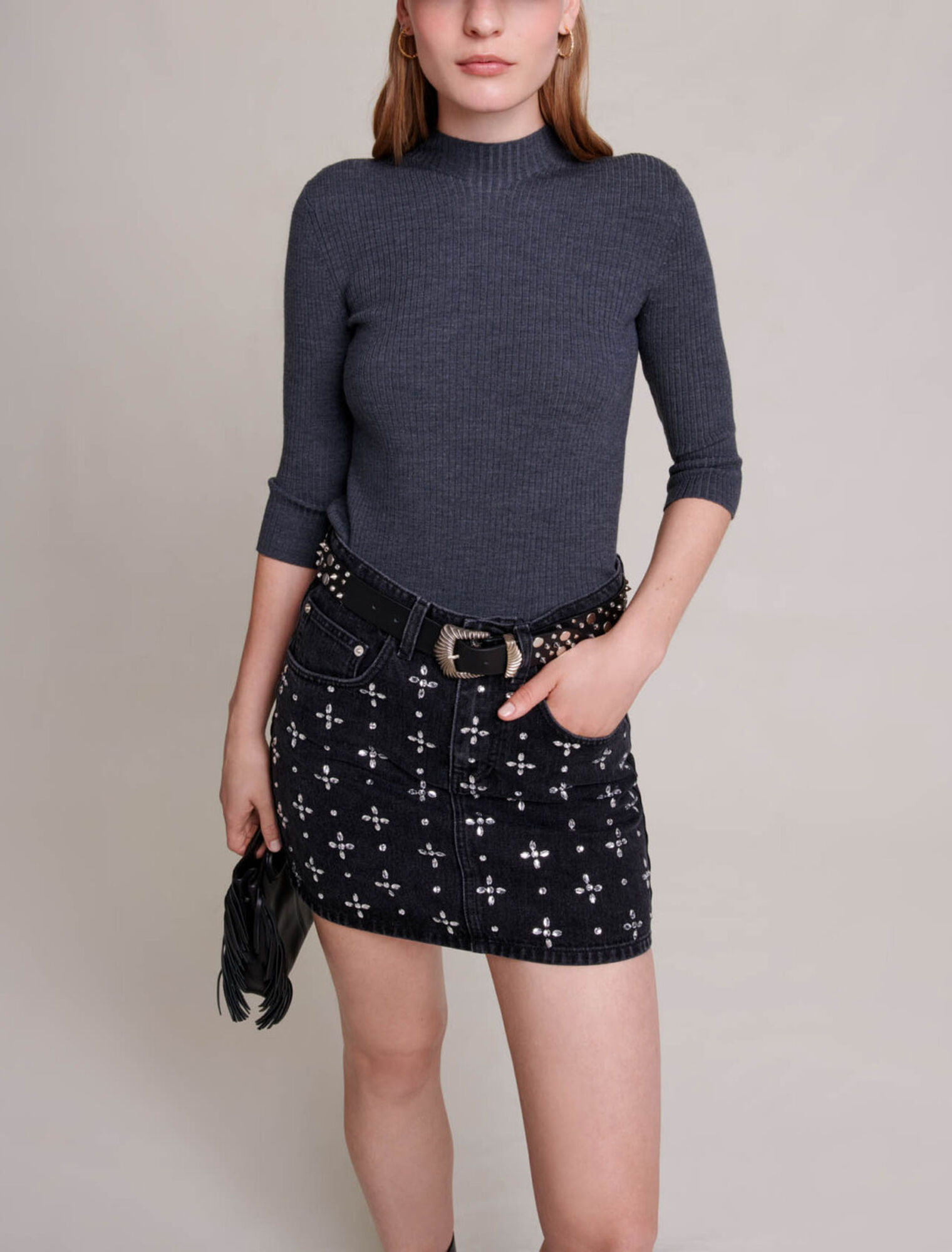 Jupe courte denim à strass