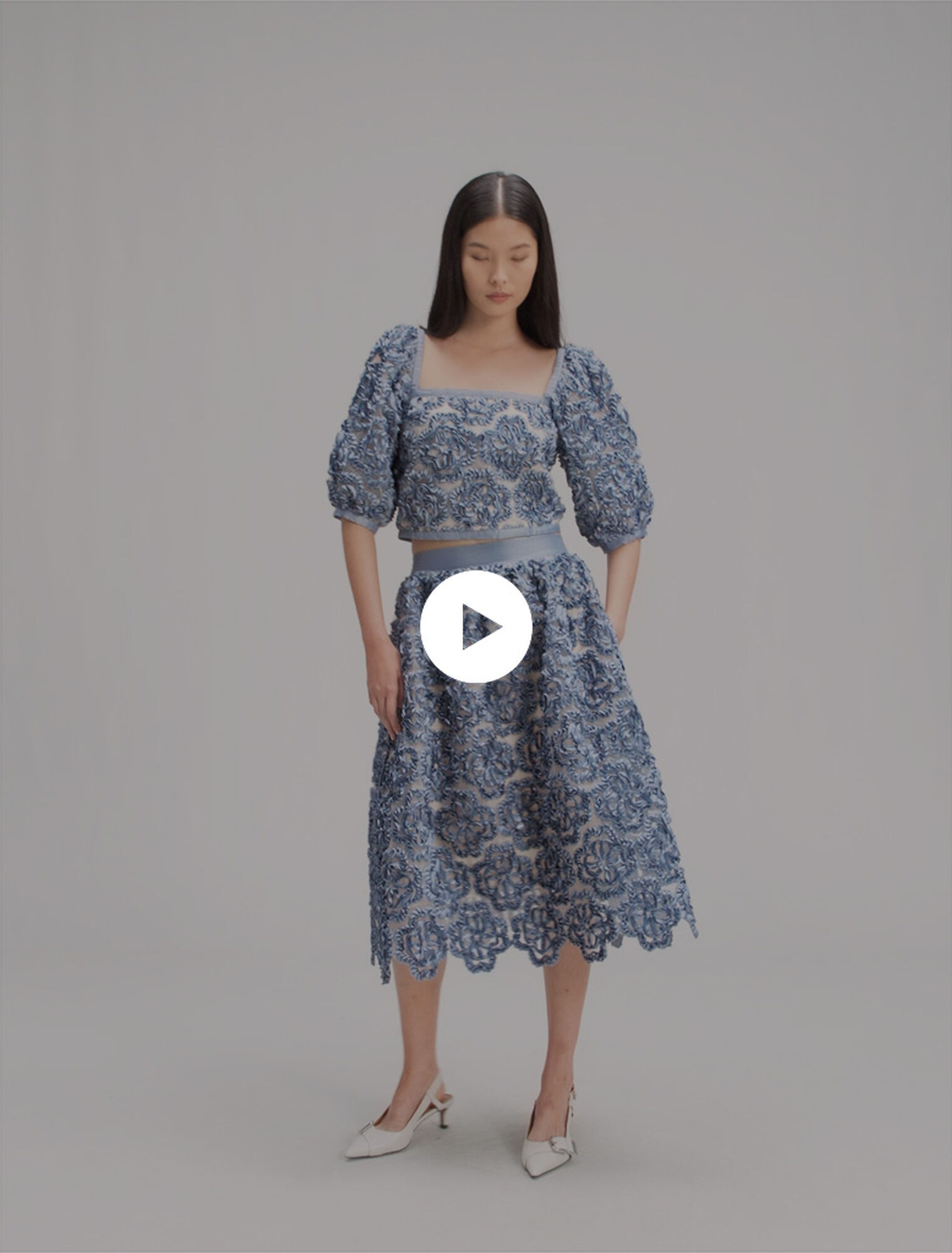 Jupe longue en organza motif floral
