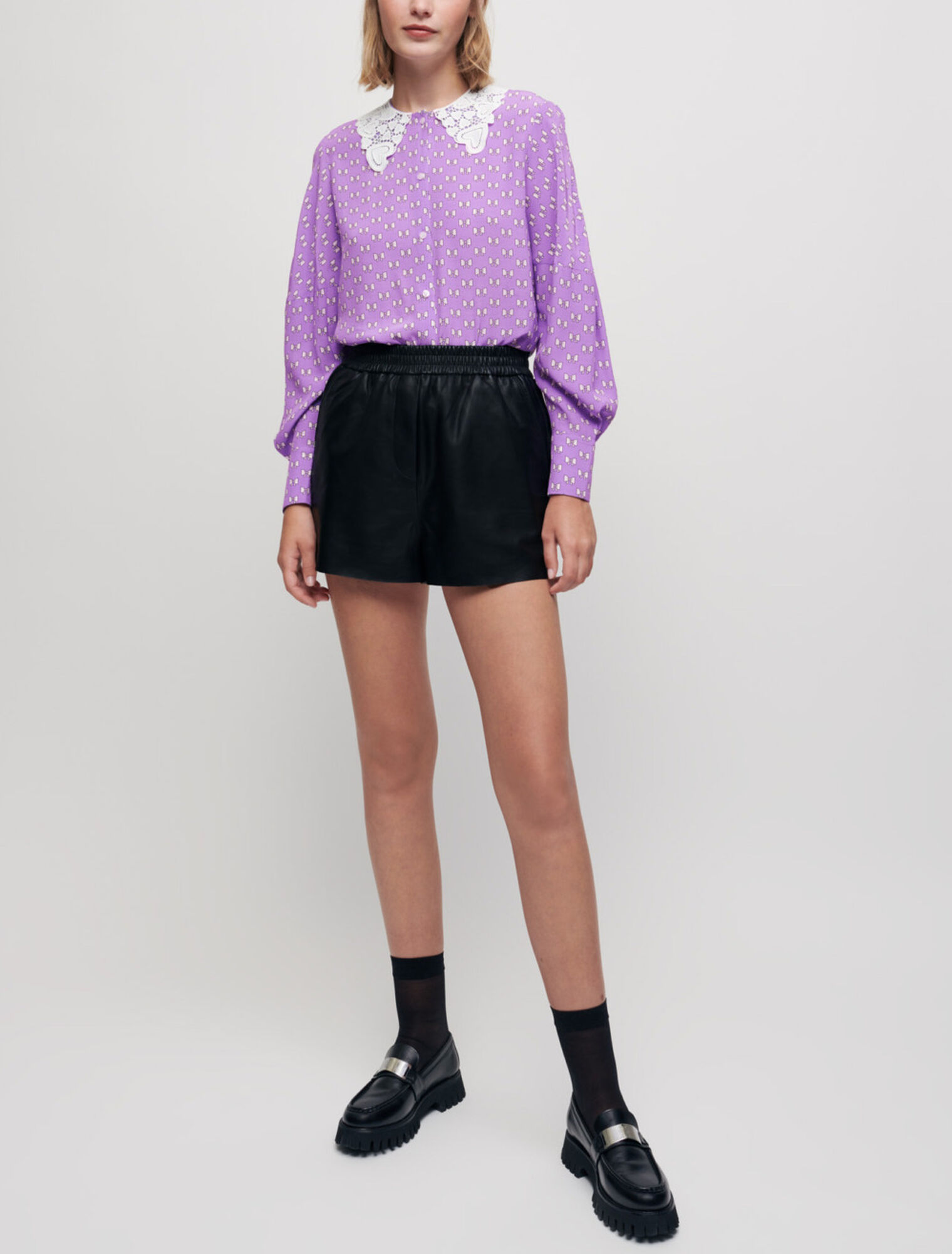 Chemise imprimé nœuds et col en guipure