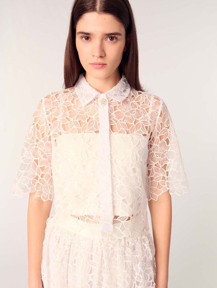 Chemise courte en guipure à fleurs