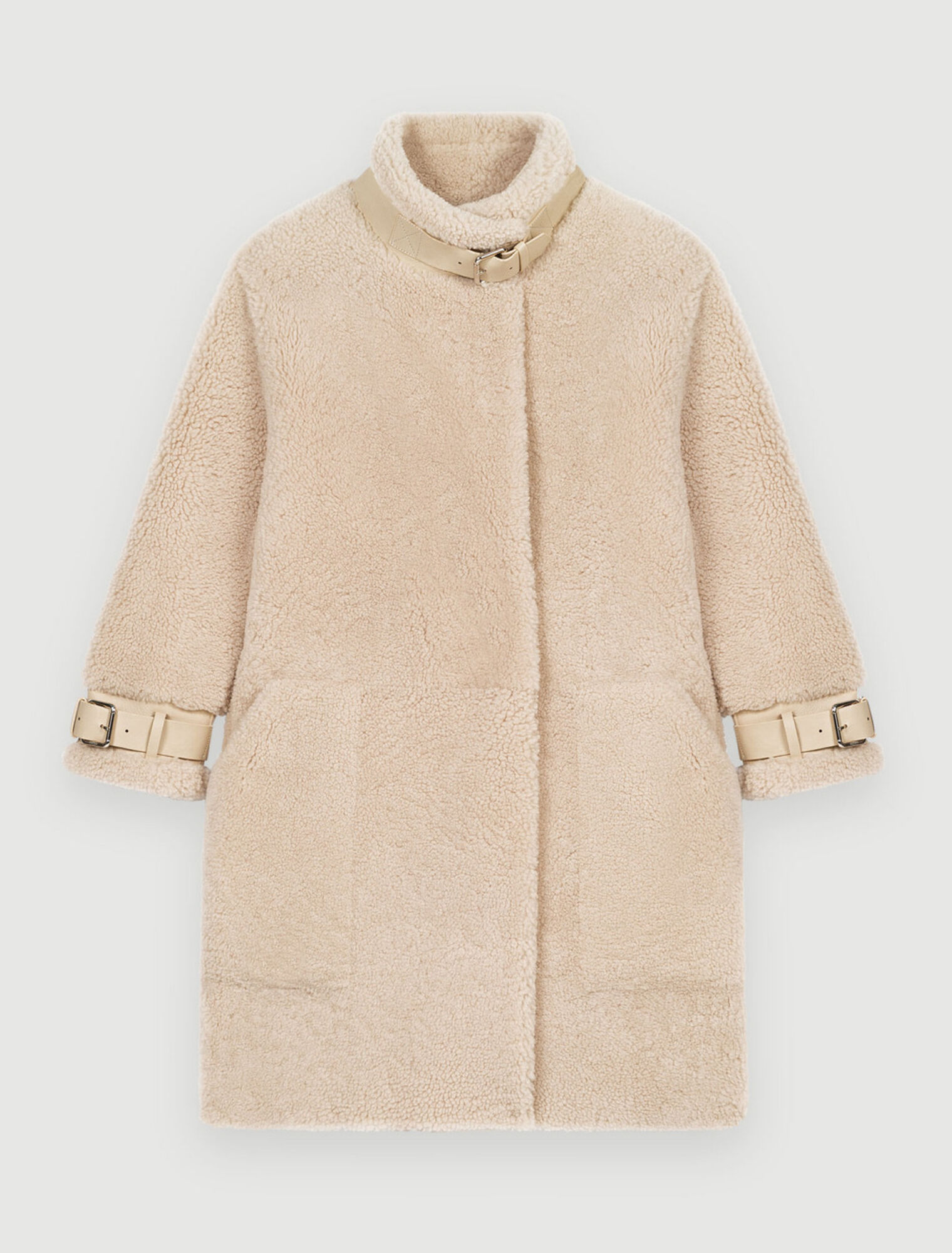 Manteau en peau lainée et cuir