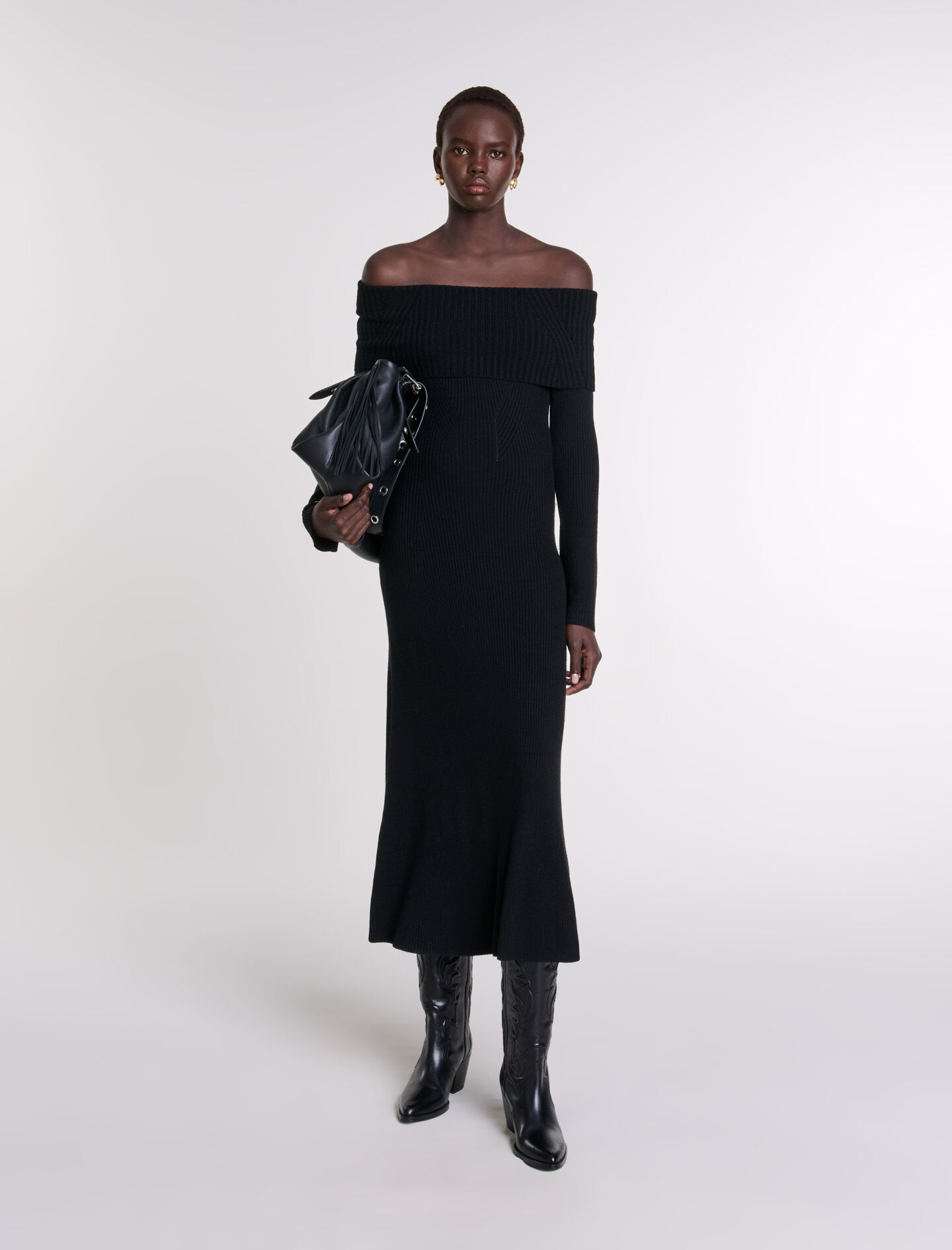 Robe longue noire maje new arrivals