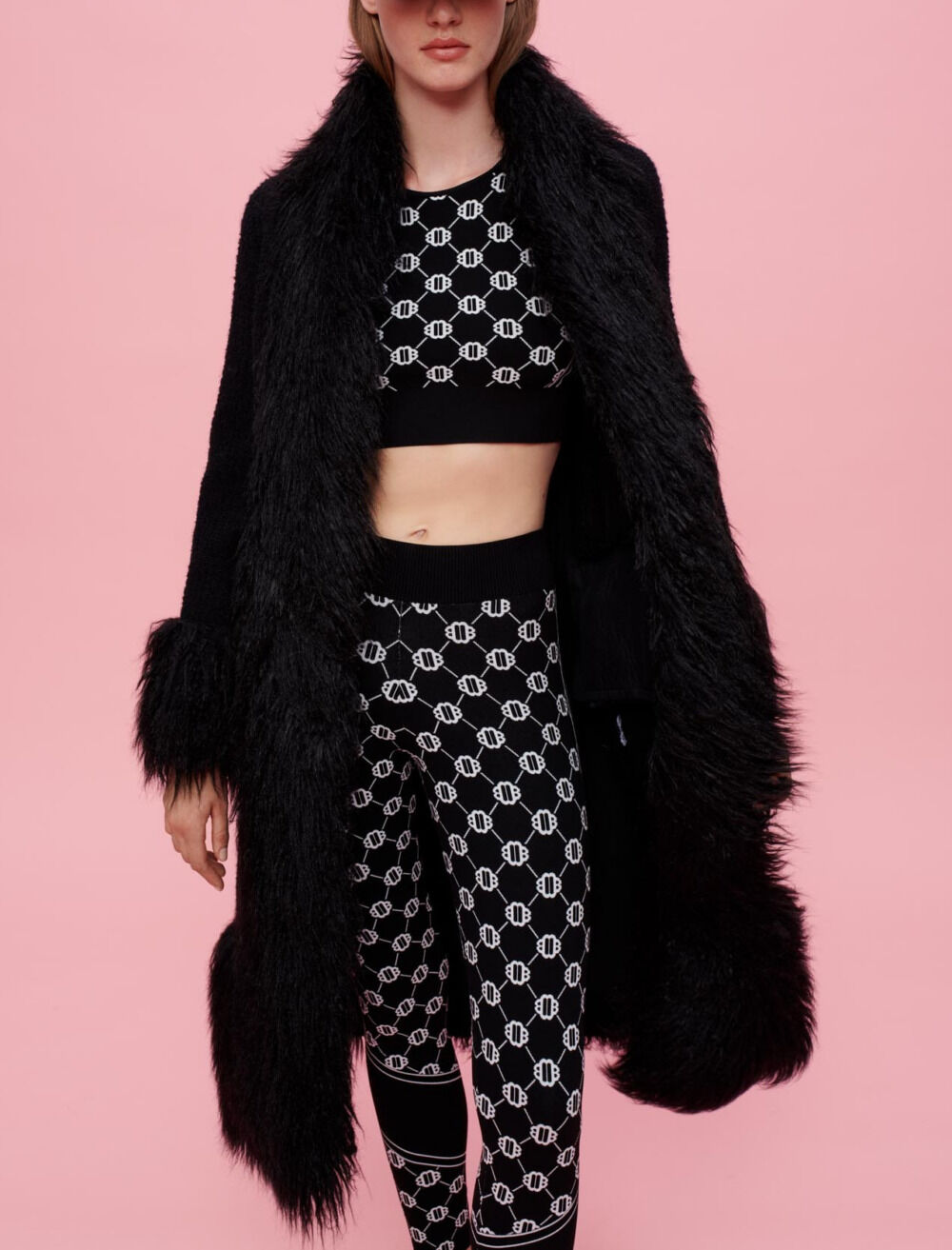 Manteau a contrastes en fausse fourrure