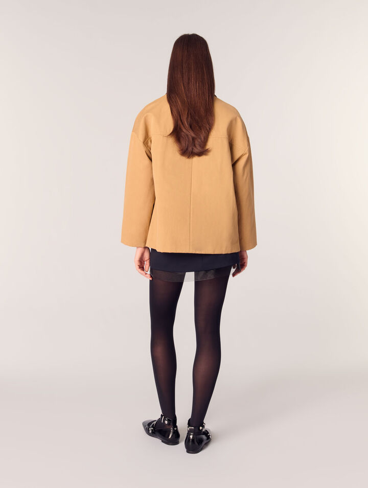 Manteau en coton et col en cuir