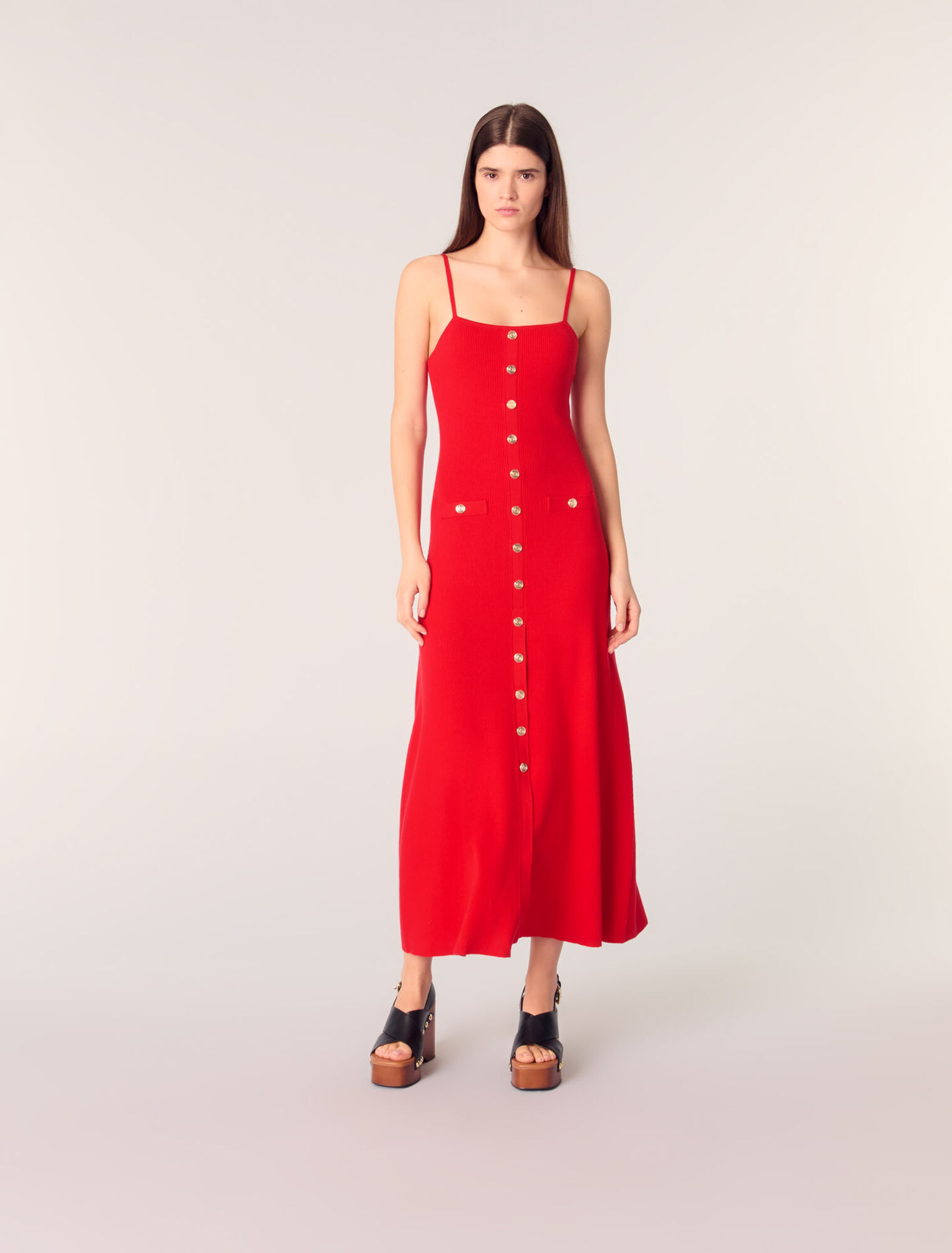Robe longue en maille côtelée