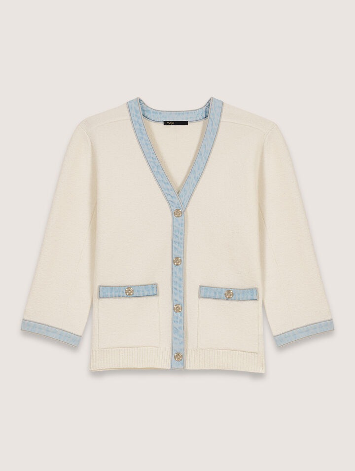 Cardigan long à détails denim