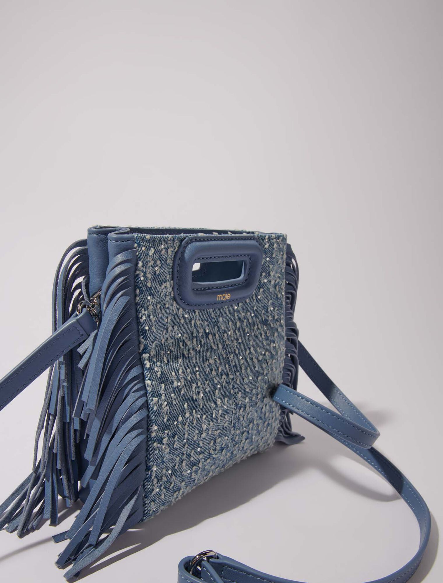 Sac M mini en toile denim et strass