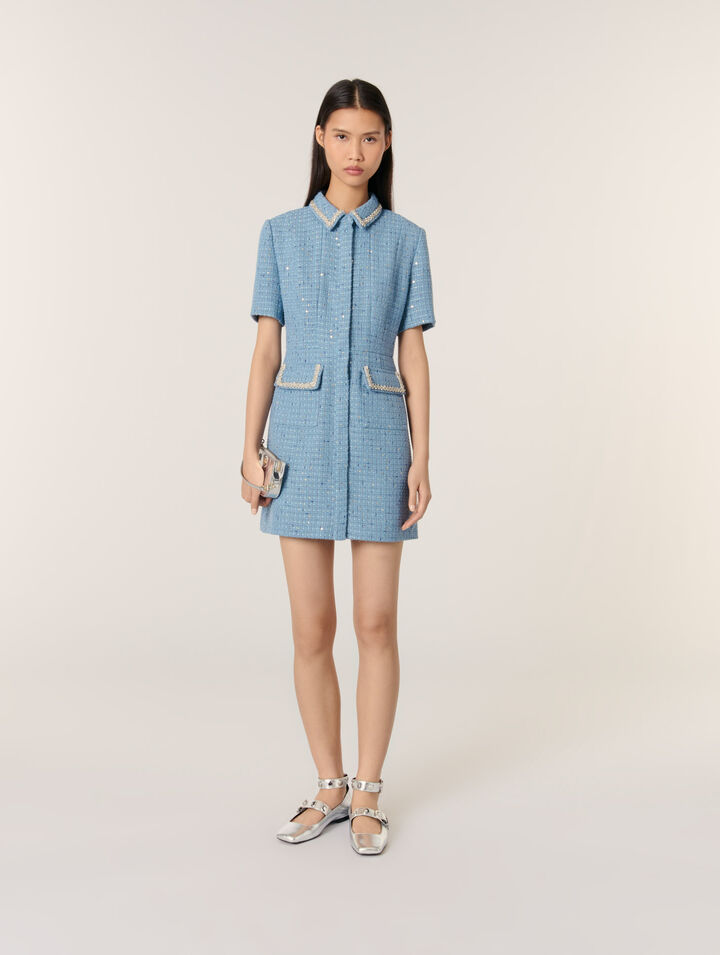 Robe courte en tweed à sequins