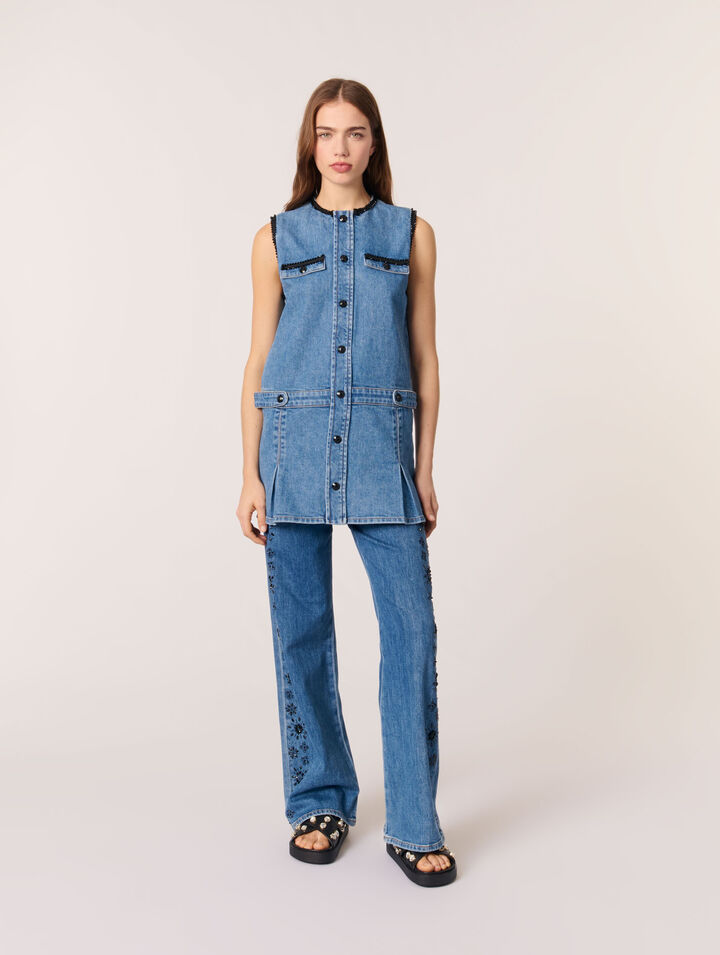 Robe en denim et galons brodés