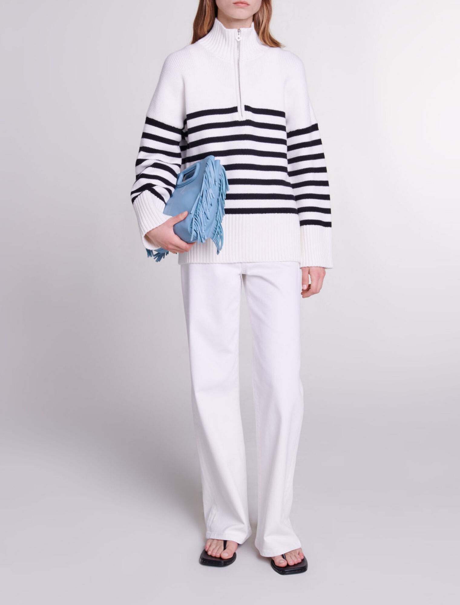 Pull marinière col zippé