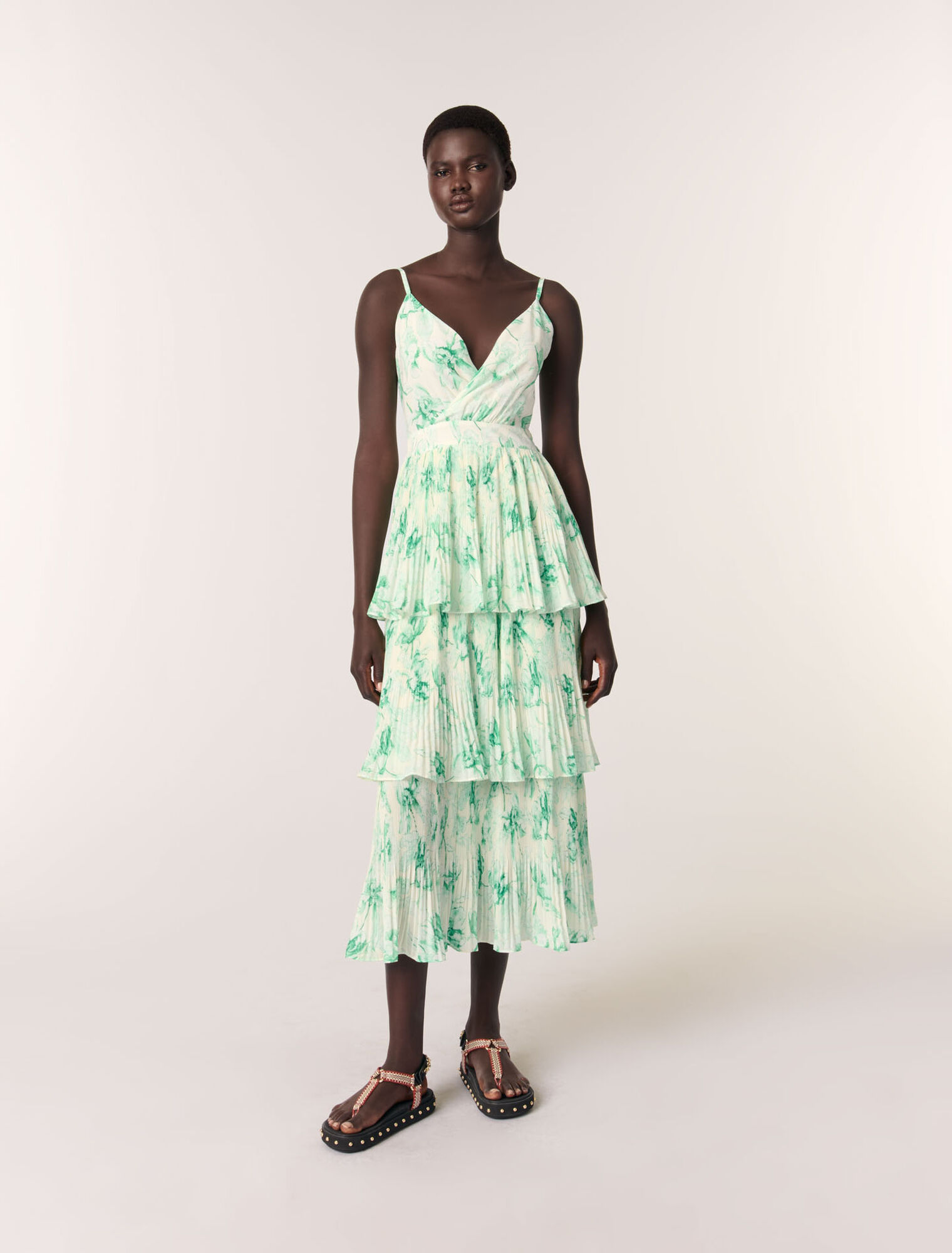 Robe longue imprimée à volants