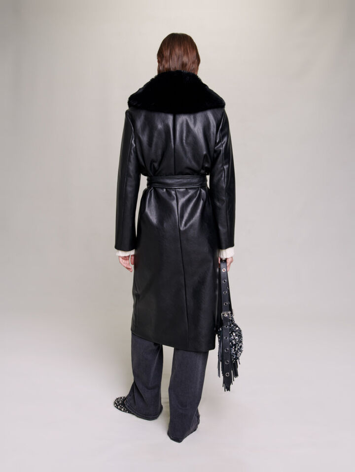 Manteau long effet cuir