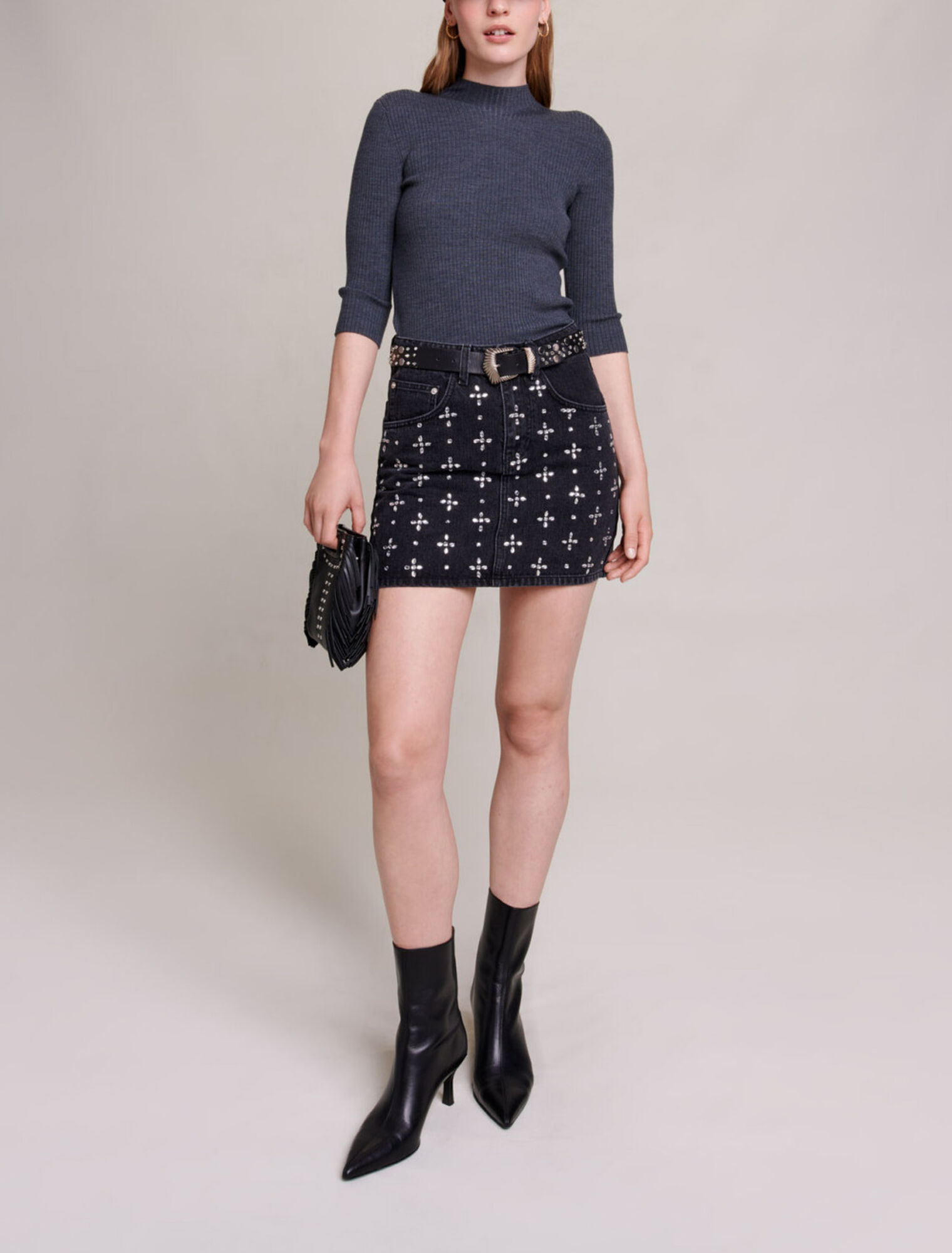 Jupe courte denim à strass