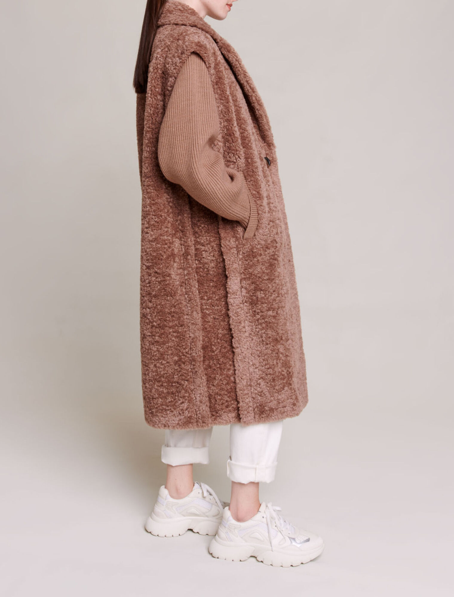 Manteau long fausse fourrure