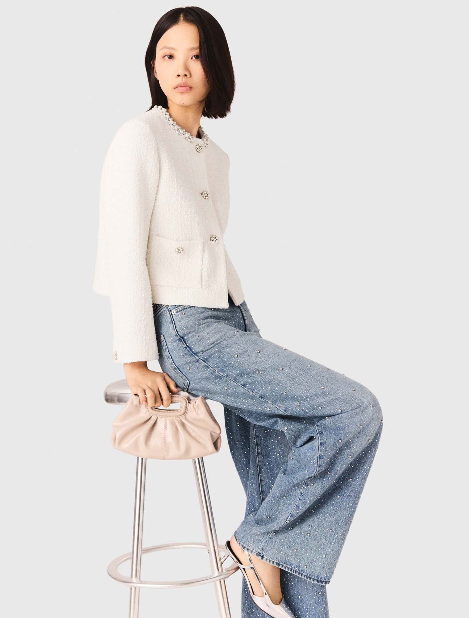 Veste en tweed et galon de perles