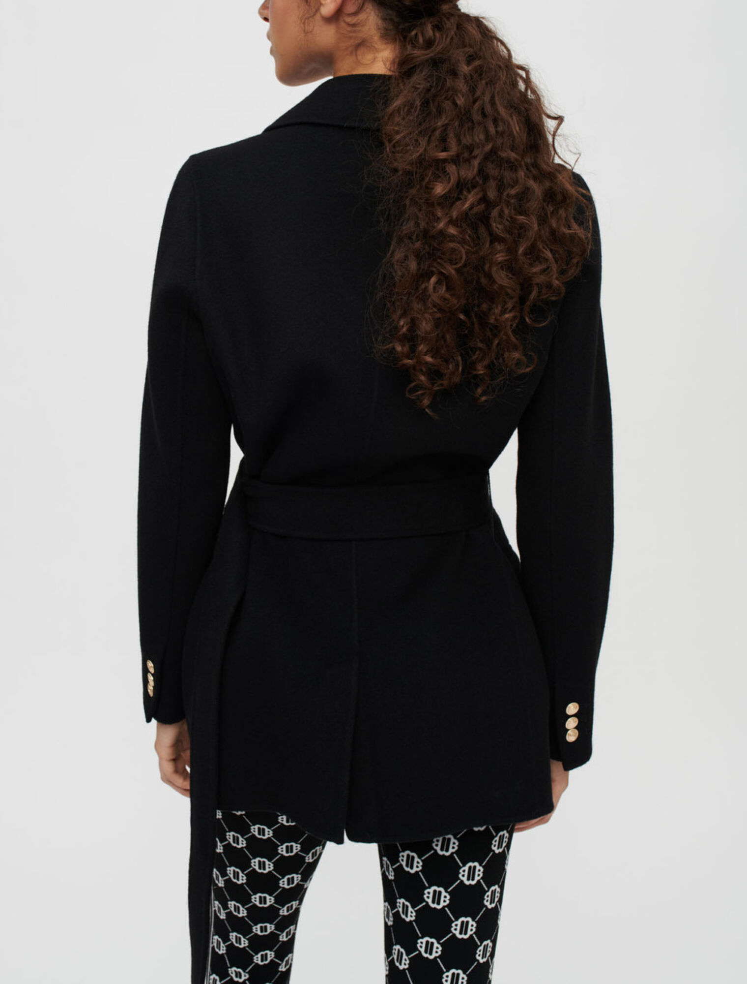 Manteau en double face noir à ceinture