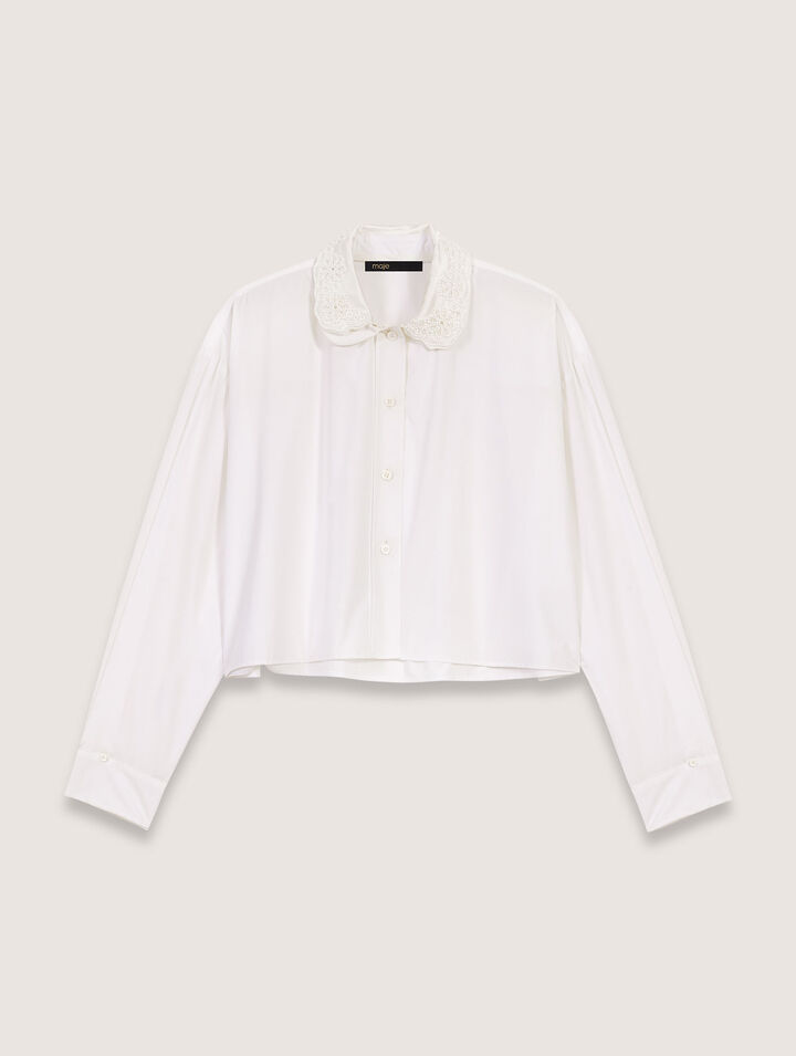 Chemise courte à col brodé
