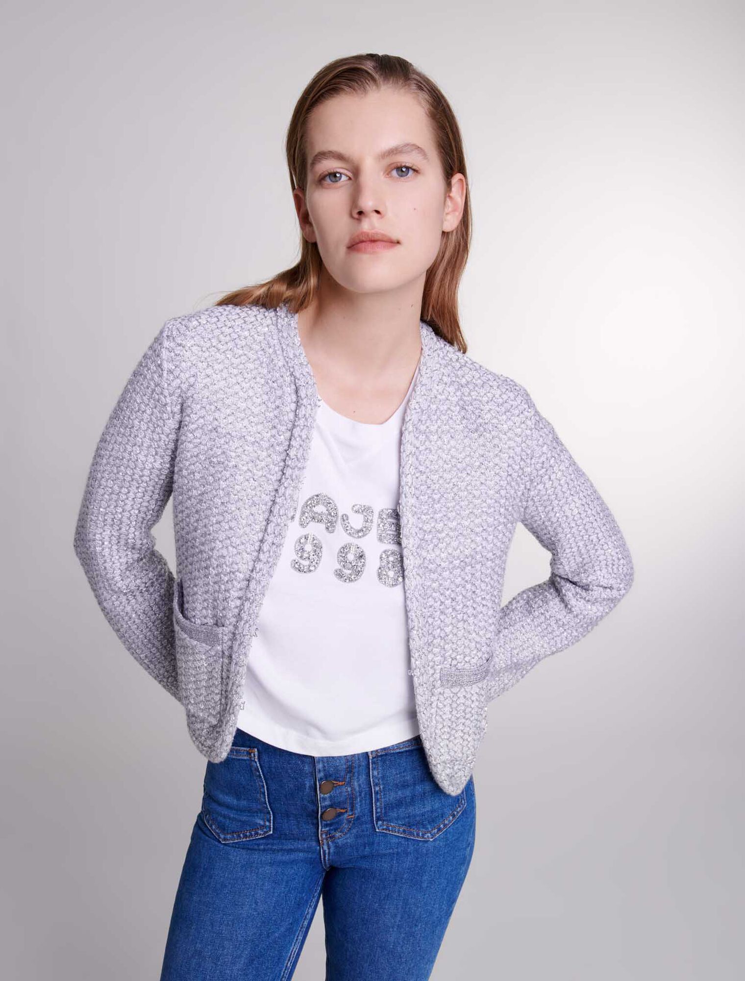 Cardigan en maille effet tweed