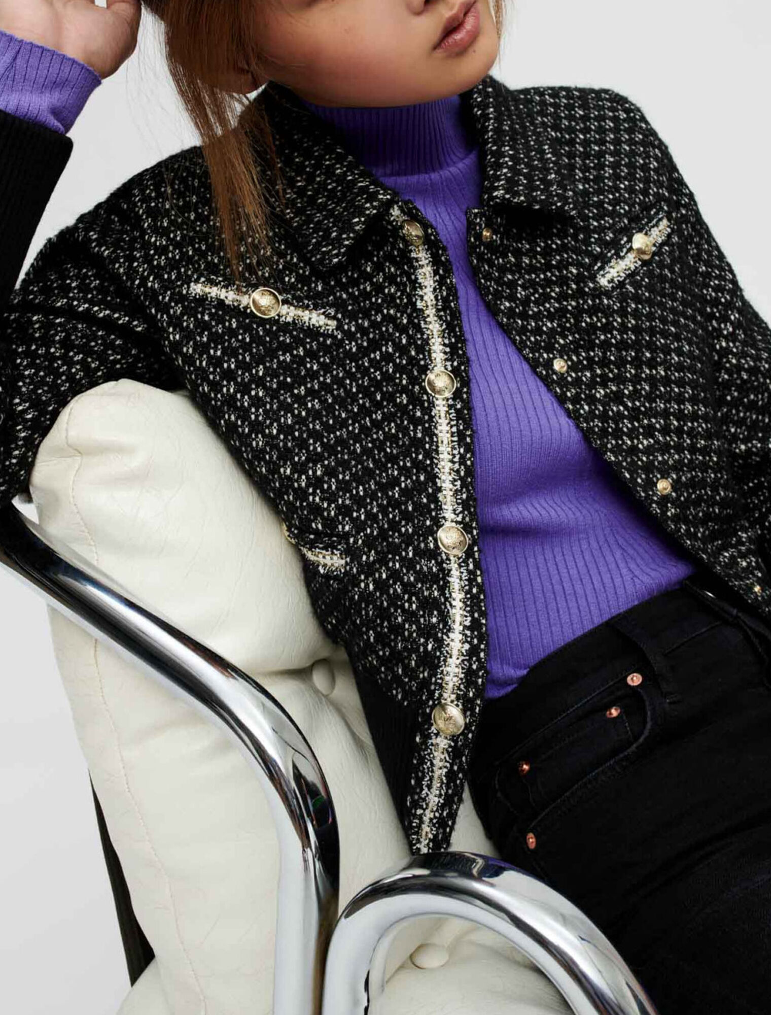 Blouson en tweed resserré en bas