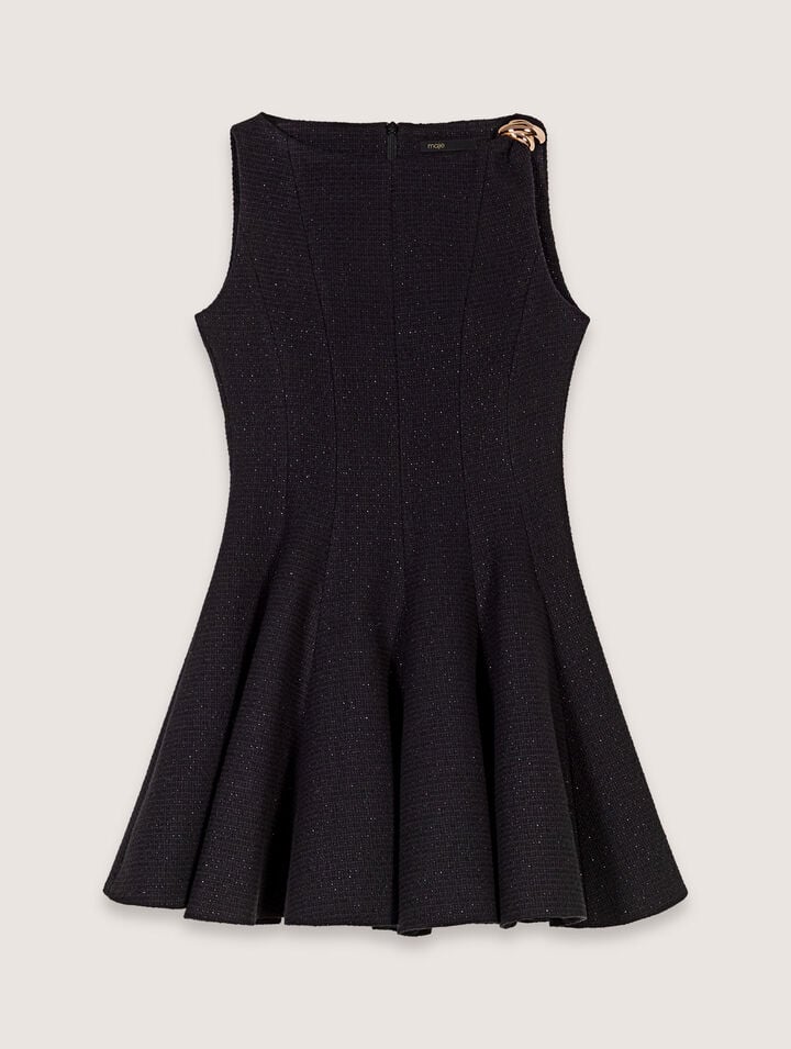 Maje Short Flared Tweed Dress In Noir